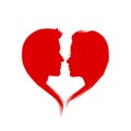 Man and woman silhouette face to face in red heart Ã¢â¬â vector Royalty Free Stock Photo